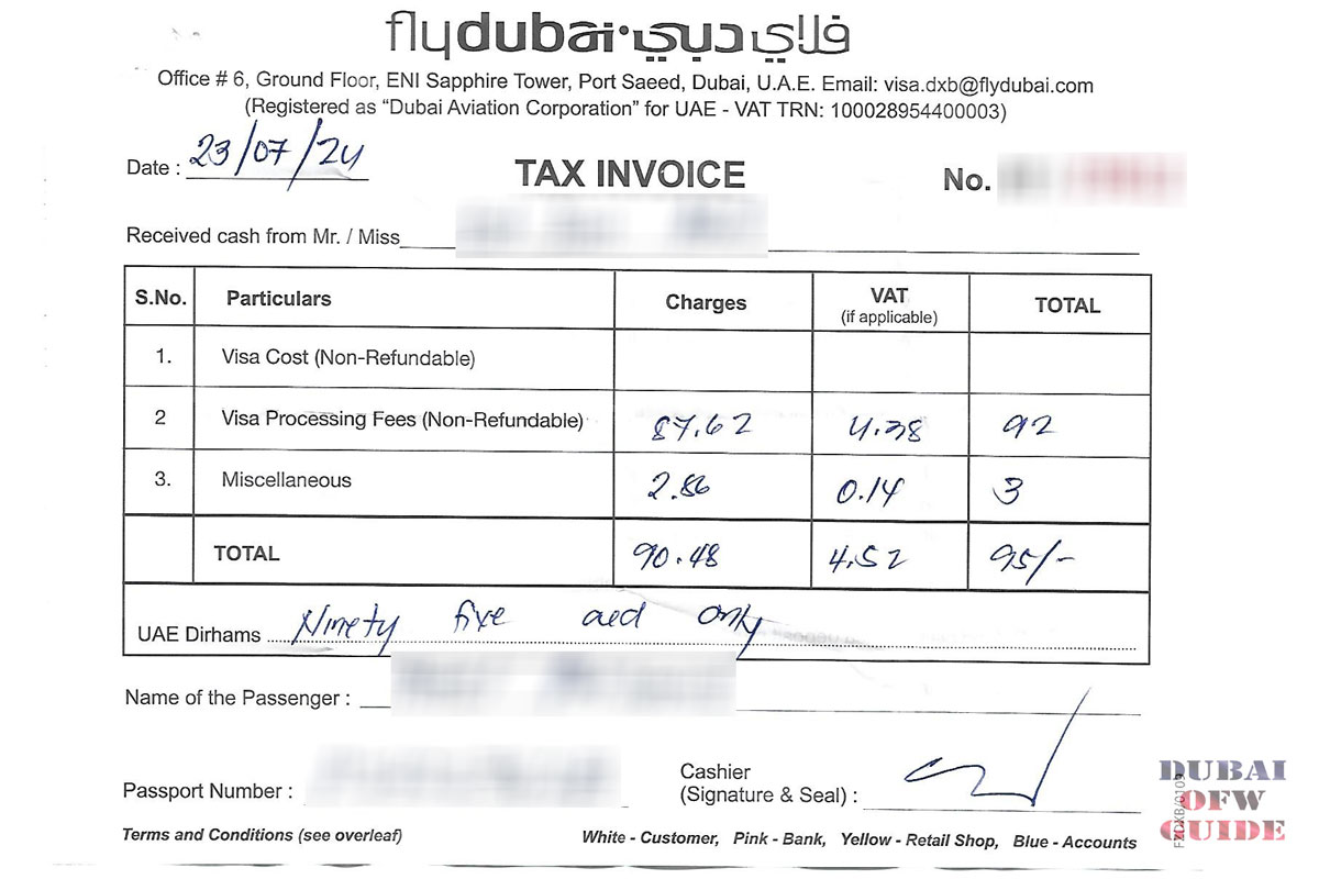 Flydubai-Receipt 48 hour Transit Visa Fee