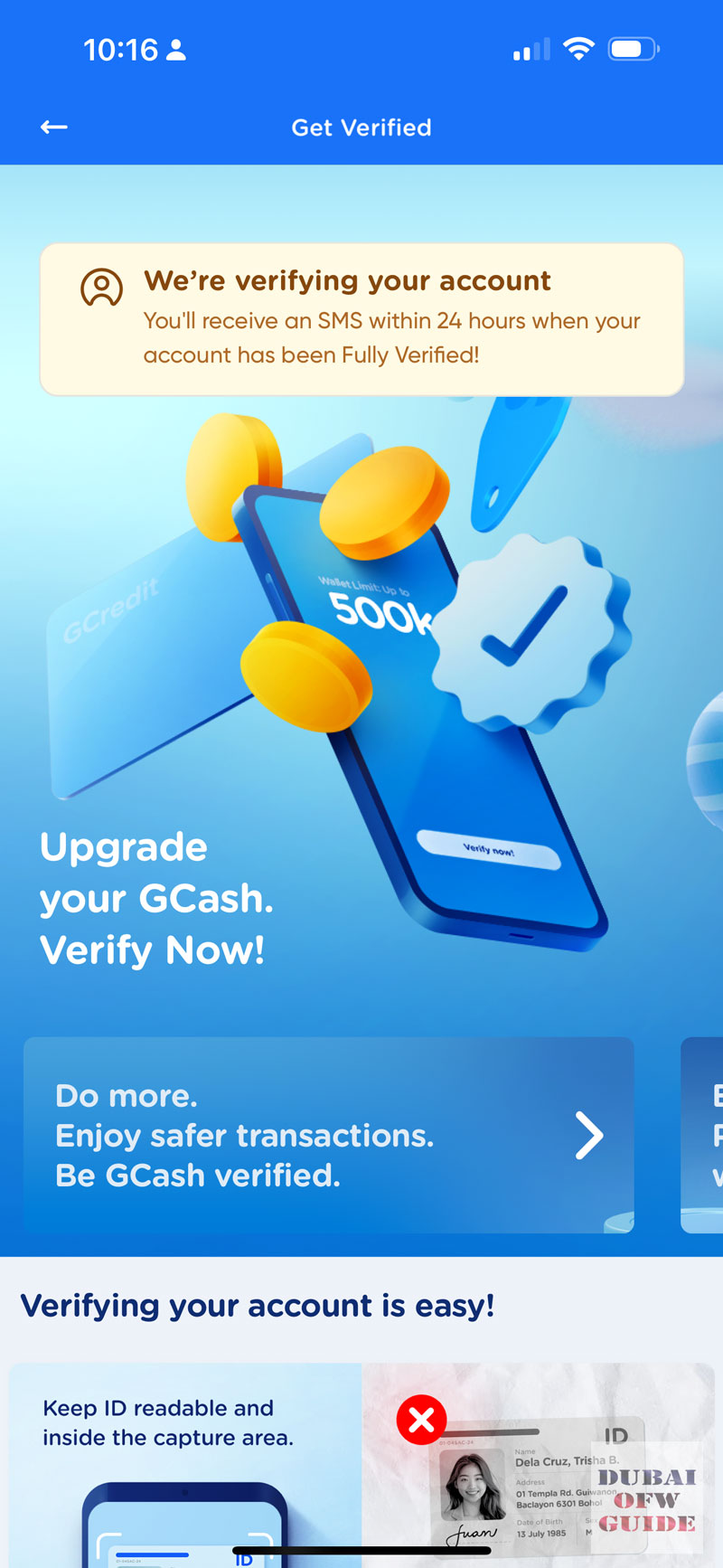 Wait for the approval for verification GCASH