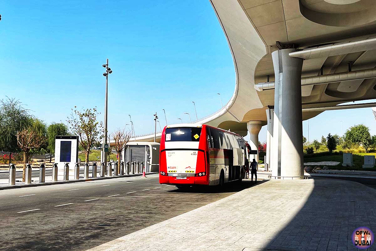 From Arrival Area at Abu Dhabi Zayed International Airport RTA bus E102 is just outside