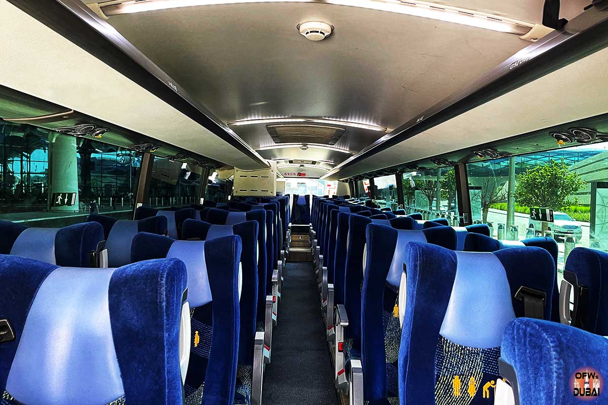 Inside the RTA bus E102 between Dubai and Abu Dhabi Airport